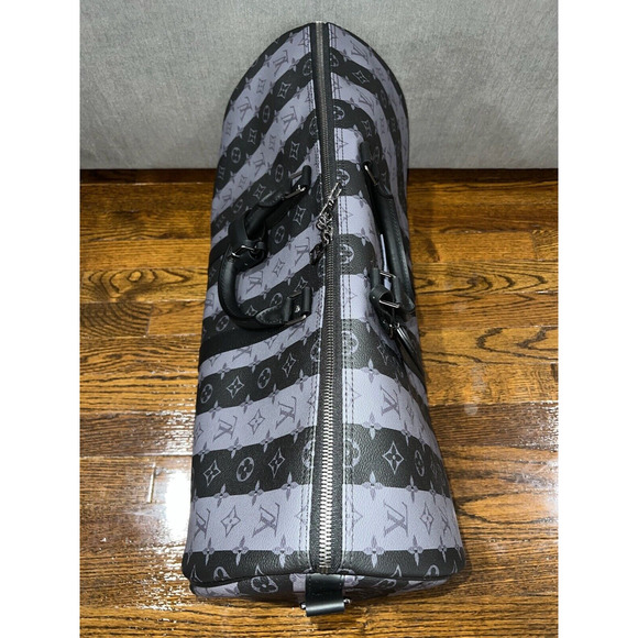 Louis Vuitton Keepall Bandouliere 55 Nigo Black Stripe Monogram Heart Travel Bag - Picture 10 of 12